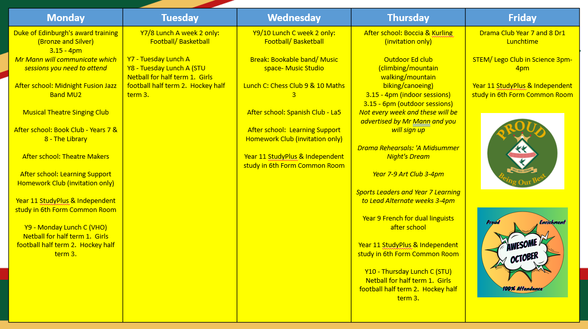 Enrichment Timetable